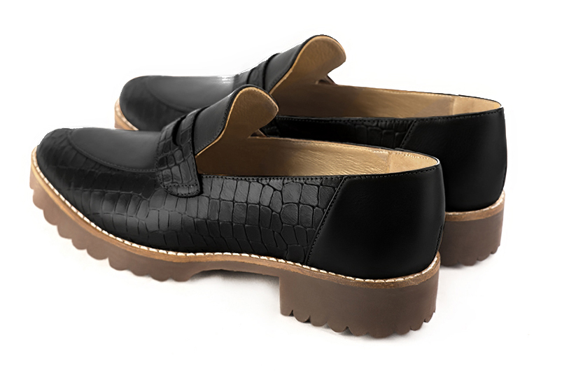 Satin black women's casual loafers.. Rear view - Florence KOOIJMAN